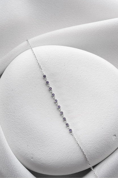 925 Sterling Silver Single Row Amethyst Bracelet
