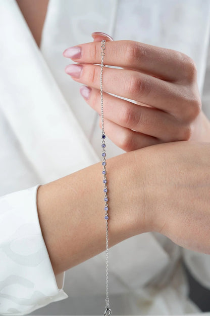 925 Sterling Silver Single Row Amethyst Bracelet