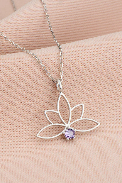 925 Sterling Silver Chain Amethyst Lotus Necklace