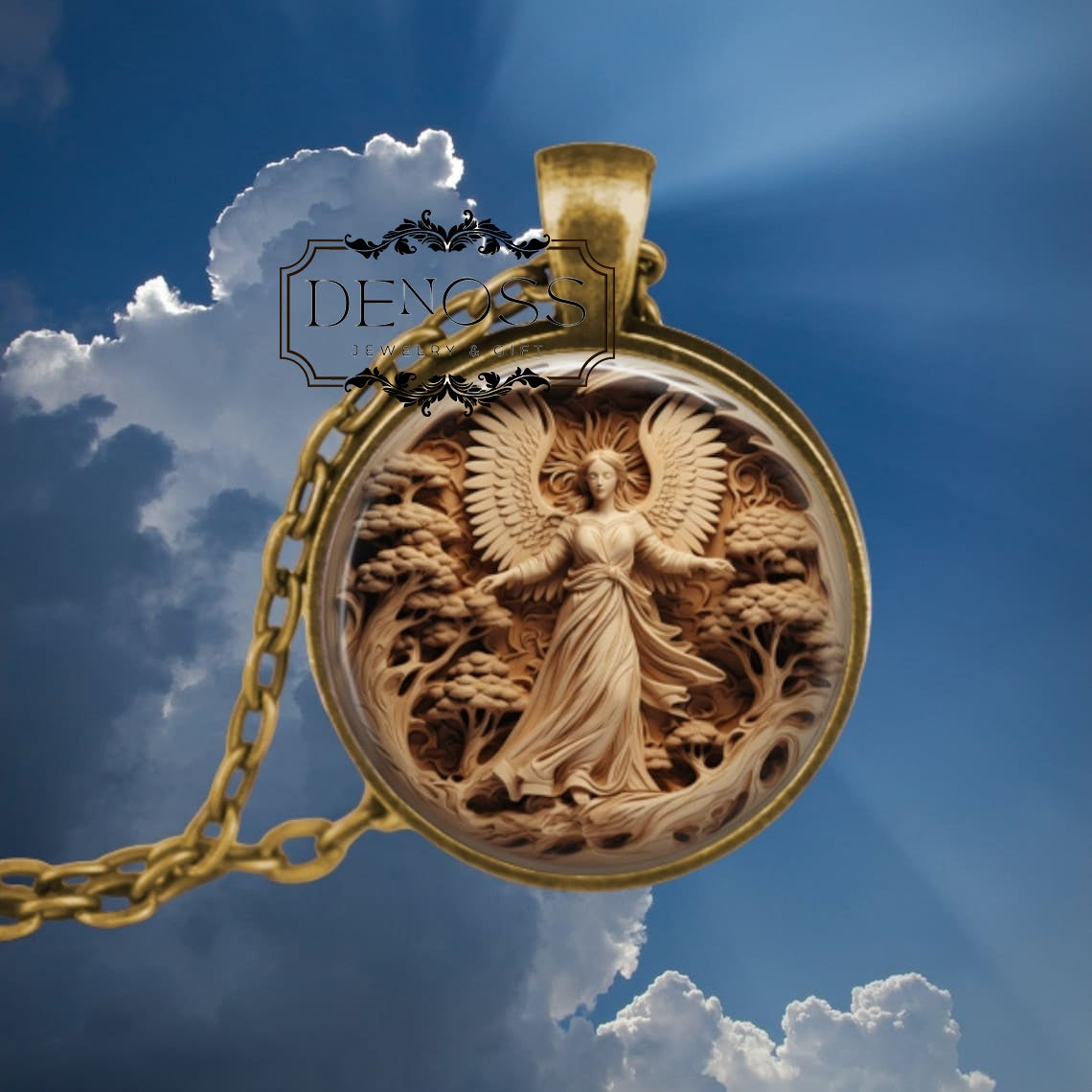 Angel Pendant Necklace Bronze Finish, Christmas Jewelry
