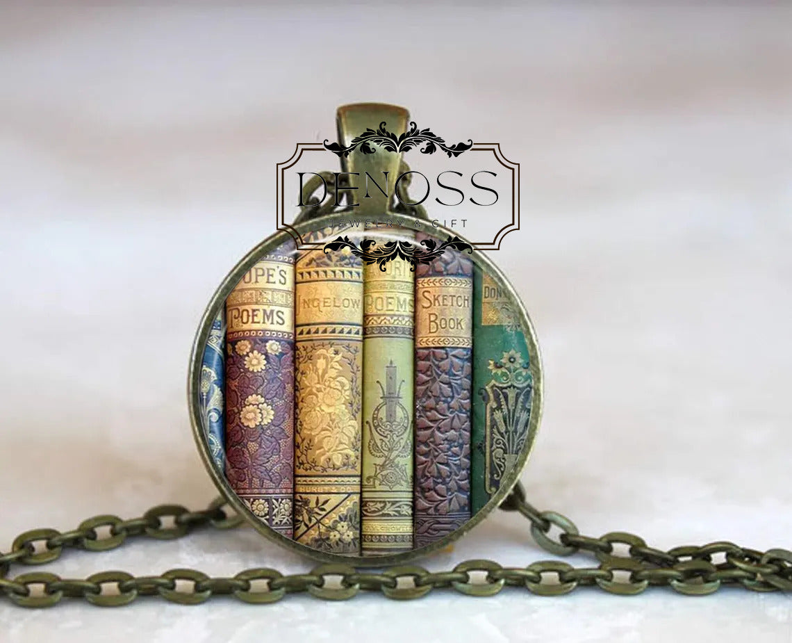 Antique Bookshelf Pendant Necklace,Librarian Teacher Gift