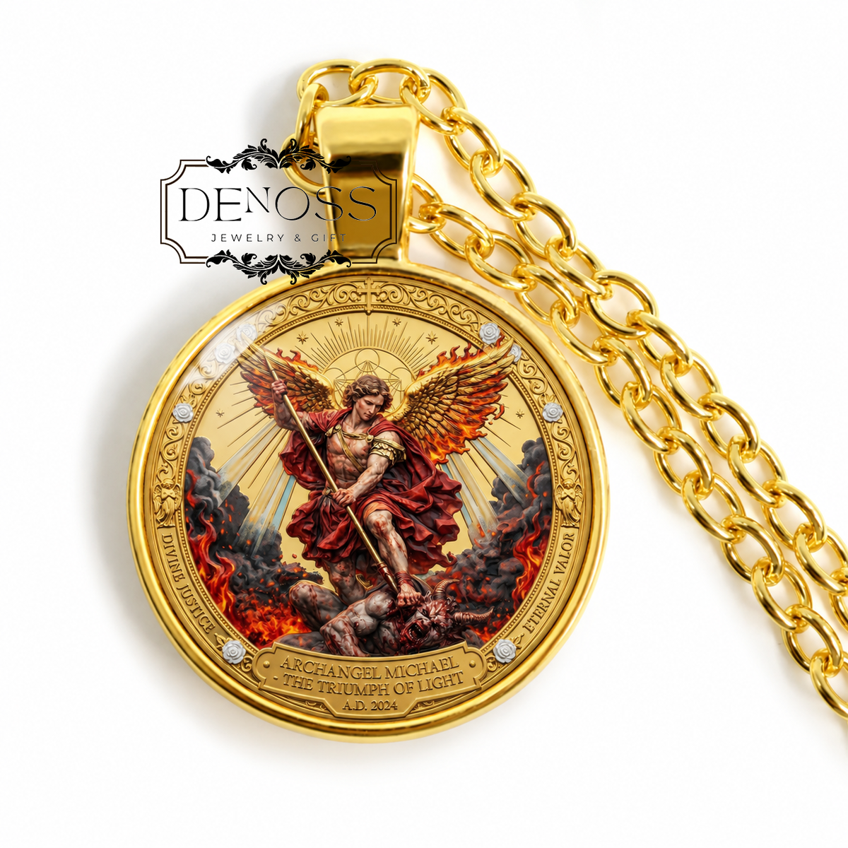 Archangel Michael Triumph  Necklace,Religious Art Gift,St Michael  Necklace,Demon Slayer Collectible,Spiritual Protection Commemorative