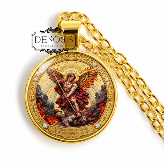 Archangel Michael Triumph  Necklace,Religious Art Gift,St Michael  Necklace,Demon Slayer Collectible,Spiritual Protection Commemorative