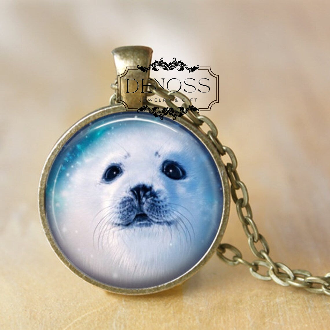 Arctic Seal Pendant Necklace,Seal Necklace,Harp Seal,Winter,Snowy