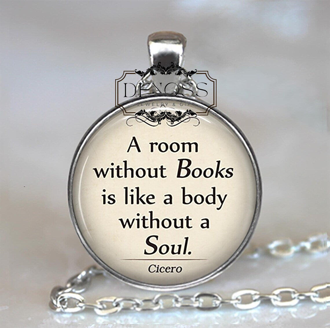 A room without Books Cicero quote necklace,book jewelry,book quote,Librarian gift,book lover gift