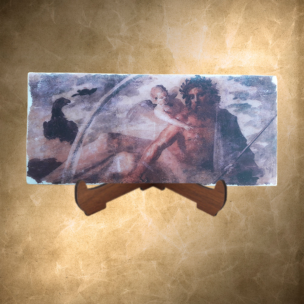 Zeus and Eros Mythology,Fourth style of Pompeian wall painting,Replica Fresco on Antique Marble