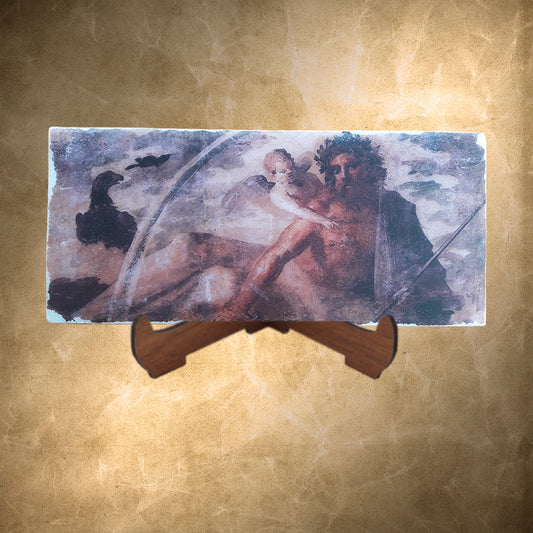 Zeus and Eros Mythology,Fourth style of Pompeian wall painting,Replica Fresco on Antique Marble