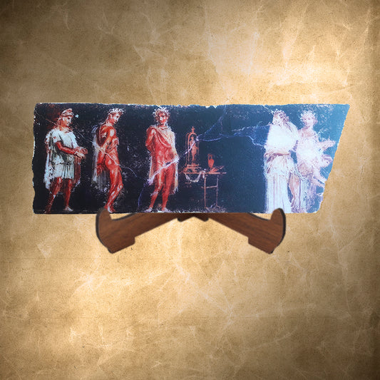 Circle dance or chain dance,Orestes and Pylades in front of Iphigenia, Replica Fresco on Antique Marble  Roman Art,Mythology