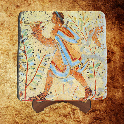 Player of the aulos,Etruscan Art,Fresco on Stone