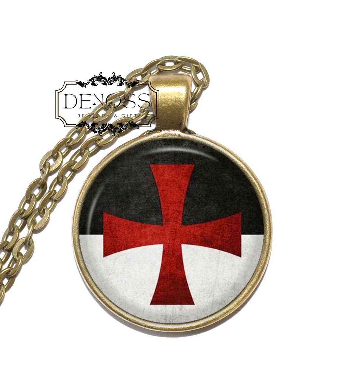 BEAUCEANT Necklace,Knights Templar,Flag Symbol,Art Pendant Necklace,Glass Pendant