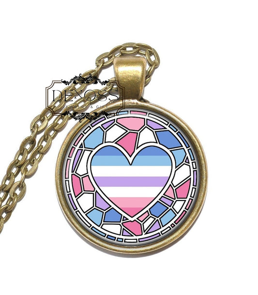 BIGENDER Necklace,Pride,Symbol,Flag,LGBTQ,Nickel free,Art Pendant Necklace,Glass Pendant,Handmade Jewelry - Denoss