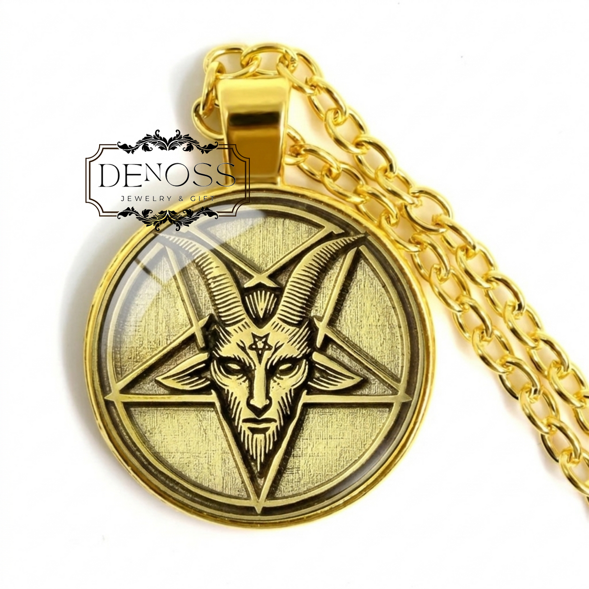 Baphomet Pendant Necklace,Gold Plated Satanic Sigil Medallion,Pagan Occult Jewelry
