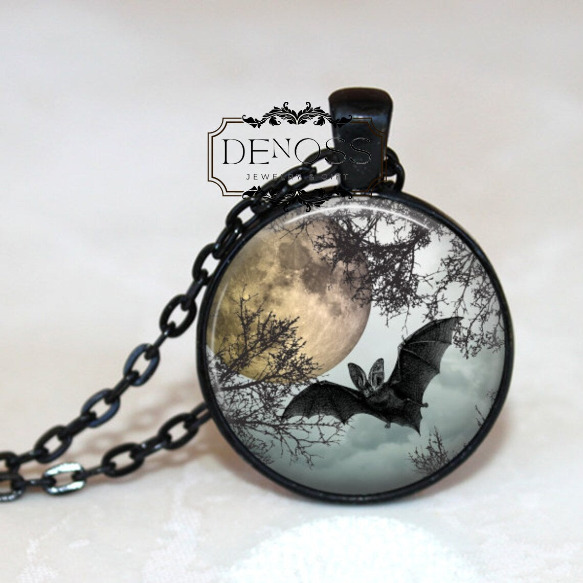 Bat Pendant Necklace,Halloween Pendant,Bat Necklace,Halloween Necklace,Bats,Midnight Flight,Full Moon
