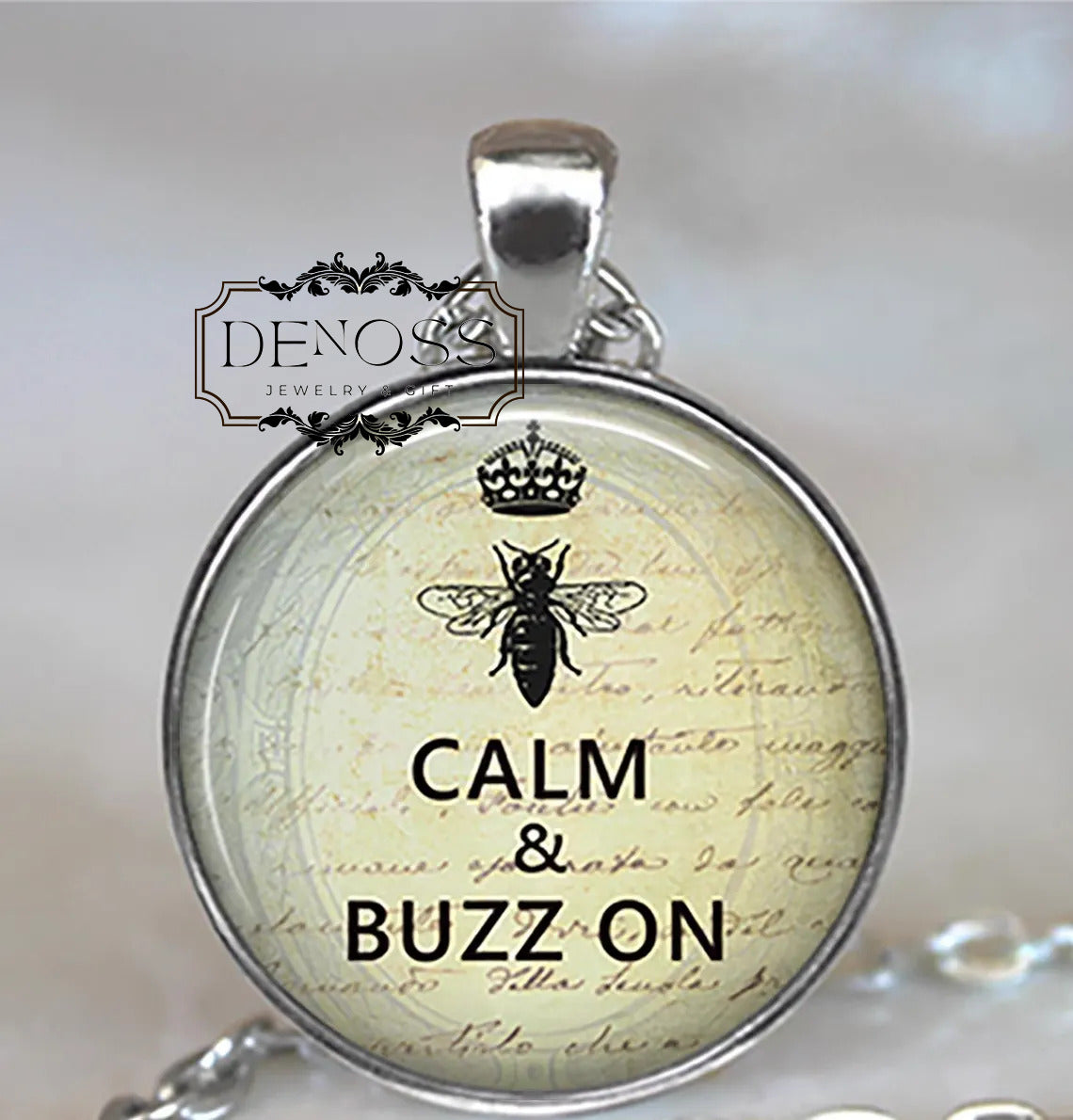 Bee Calm & Buzz On necklace,bee jewelry honeybee gift for busy people,Mother's Day gift for Mom Queen Bee