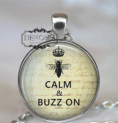 Bee Calm & Buzz On necklace,bee jewelry honeybee gift for busy people,Mother's Day gift for Mom Queen Bee