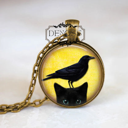 Black Cat Necklace,Crow Necklace,Cat Jewelry, Black Bird Necklace,Halloween Jewelry,Cat Lover Gift,Gothic Jewelry