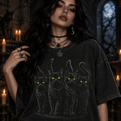 Black Cats T-Shirt – Yellow Eyes Goth Grunge Graphic Tee