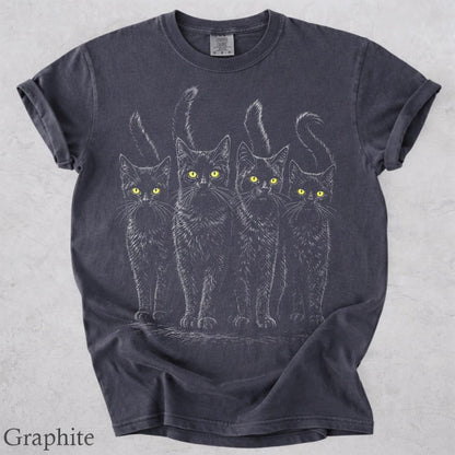 Black Cats T-Shirt – Yellow Eyes Goth Grunge Graphic Tee