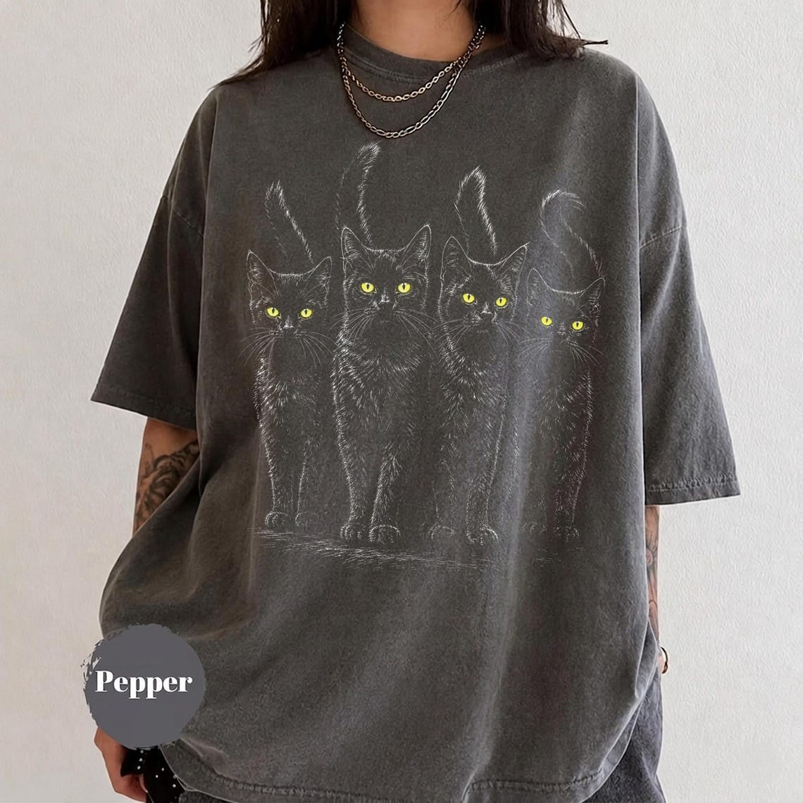 Black Cats T-Shirt – Yellow Eyes Goth Grunge Graphic Tee