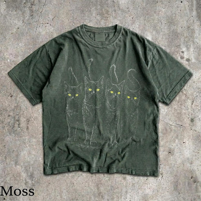 Black Cats T-Shirt – Yellow Eyes Goth Grunge Graphic Tee