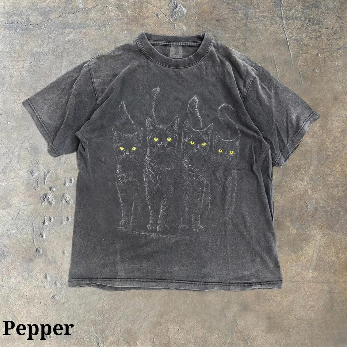 Black Cats T-Shirt – Yellow Eyes Goth Grunge Graphic Tee