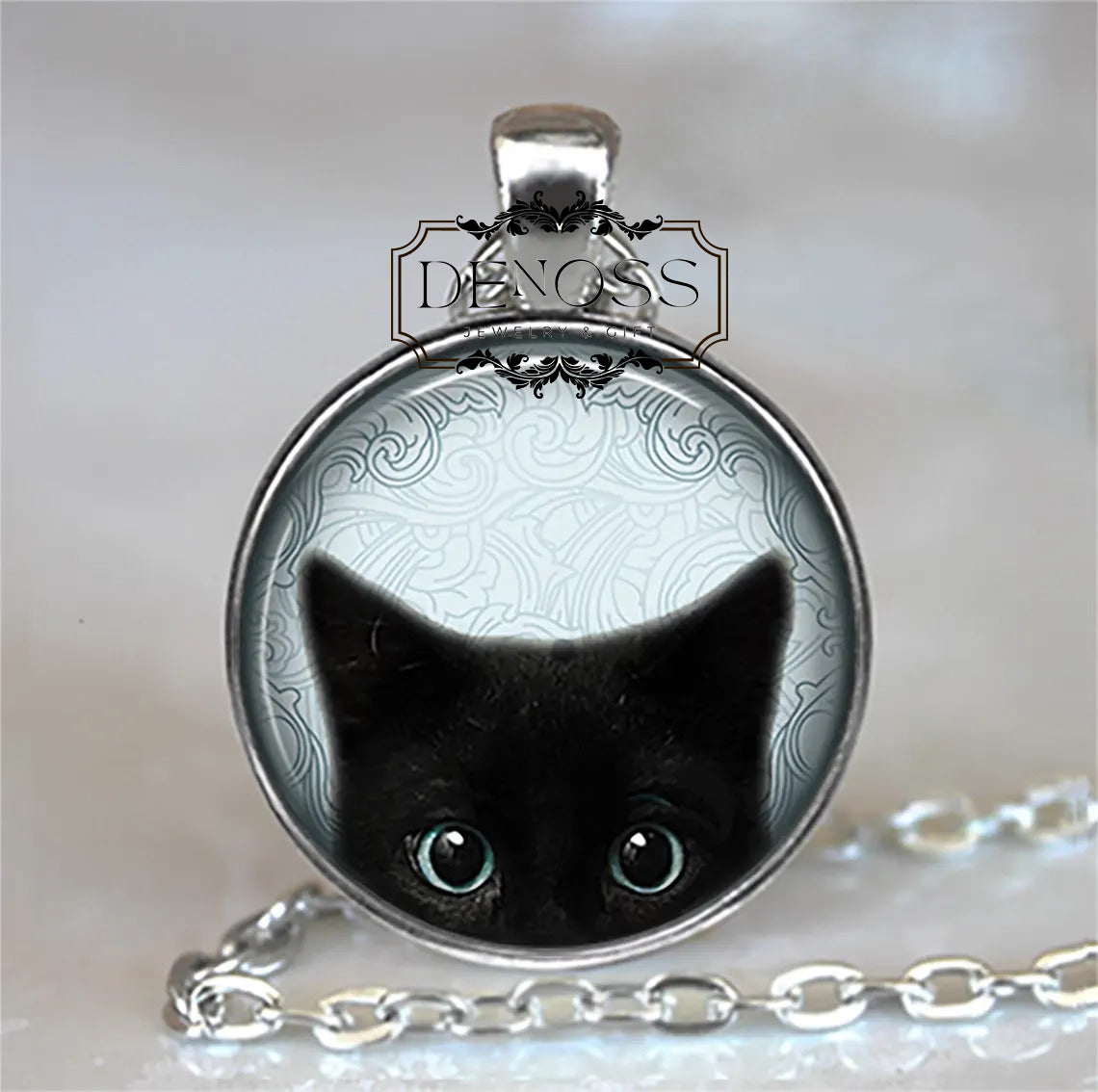 Blue-eyed Black Cat necklace,cute black kitten gift,cat lover gift,cat lady