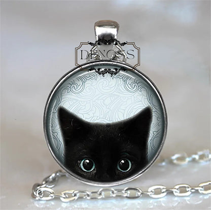 Blue-eyed Black Cat necklace,cute black kitten gift,cat lover gift,cat lady