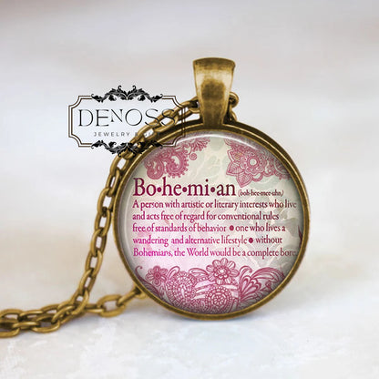 Bohemian Necklace,Boho Quote Dictionary Necklace,Gypsy Jewelry,Hippie Jewelry