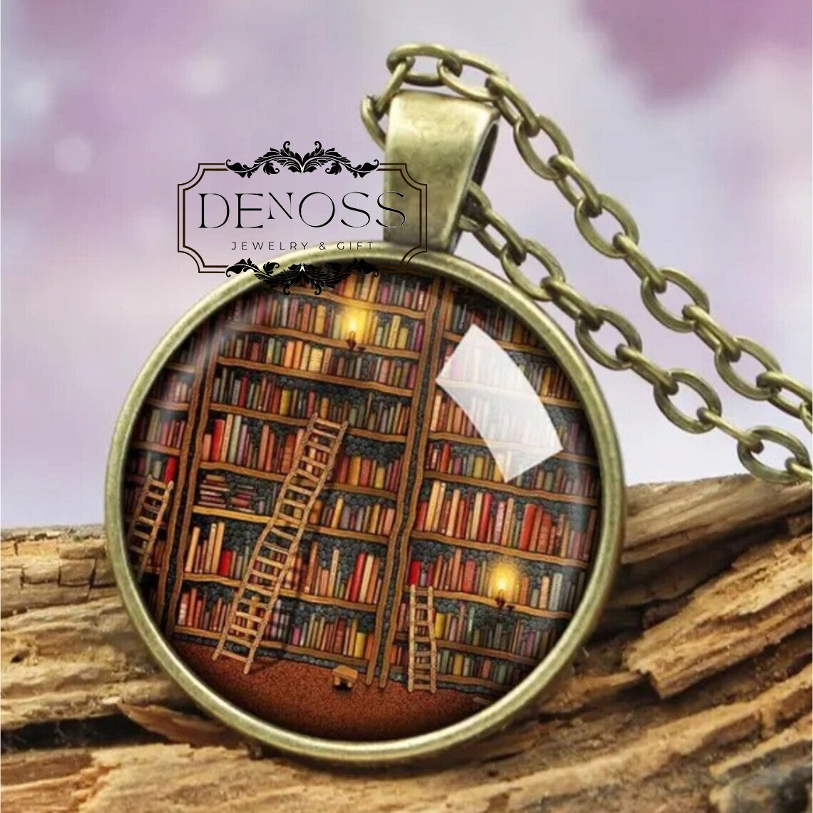 Book Library Necklace,Book Pendant,Gift For Reader,Book Club,Christmas Gift for Friend,Librarian Jewelry for Bibliophiles,Bookworms