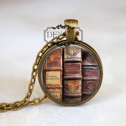 Book Necklace,Edgar Allan Poe Jewelry,Edgar Allan Poe Necklace,Book Lover Gift,Art Pendant