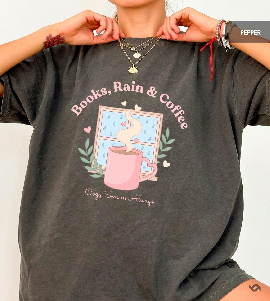 Books Rain And Coffee Shirt, Comfort Colors Cozy Season Tee, Introvert Reader Gift, Rainy Day Bookish