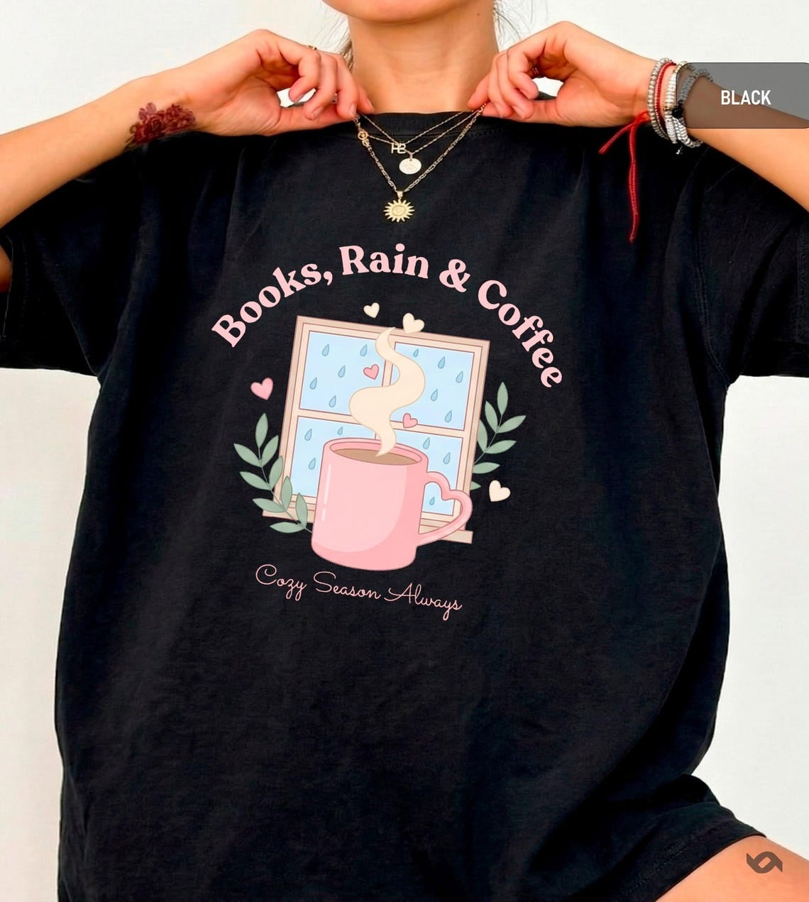 Books Rain And Coffee Shirt, Comfort Colors Cozy Season Tee, Introvert Reader Gift, Rainy Day Bookish