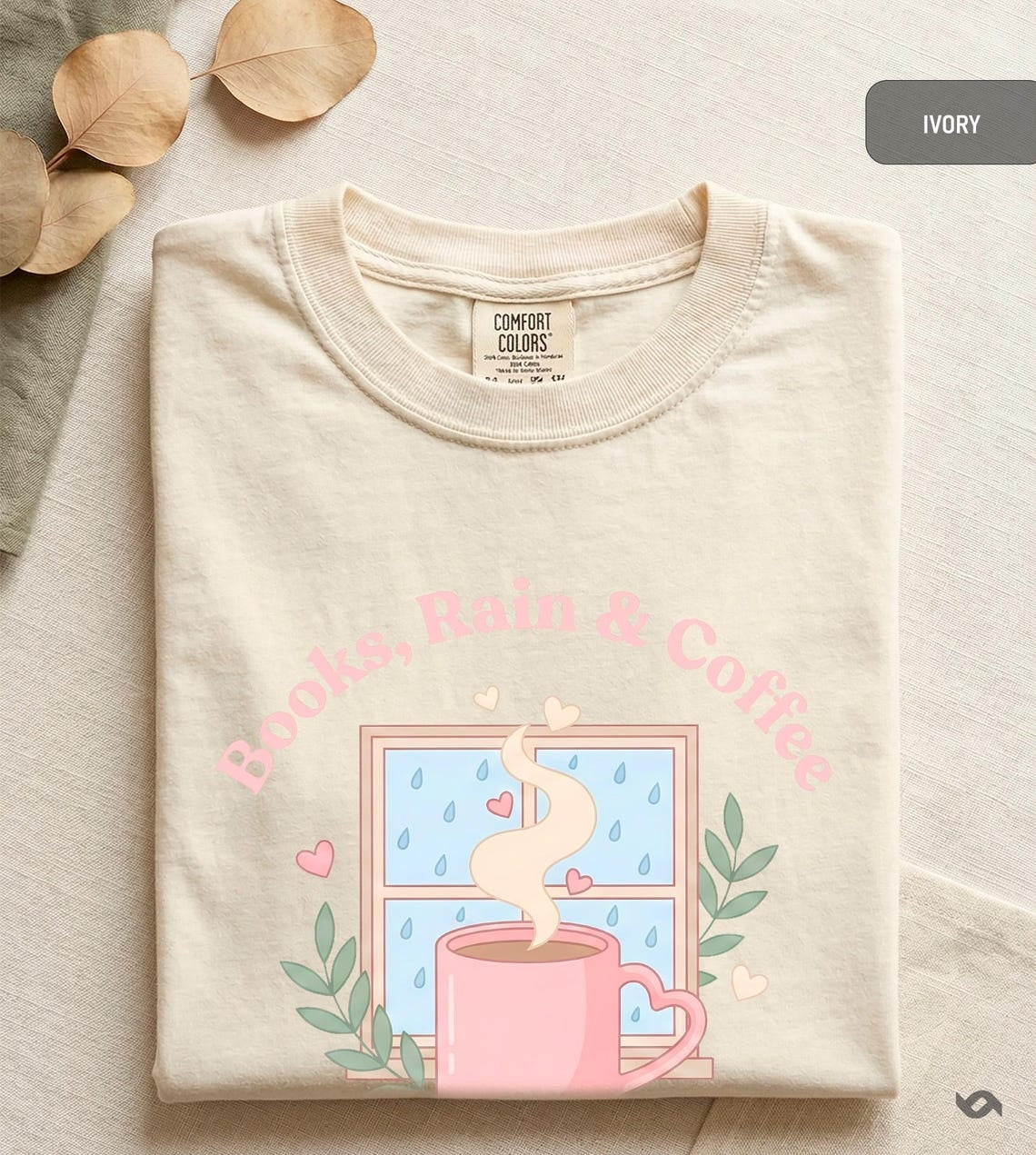 Books Rain And Coffee Shirt, Comfort Colors Cozy Season Tee, Introvert Reader Gift, Rainy Day Bookish