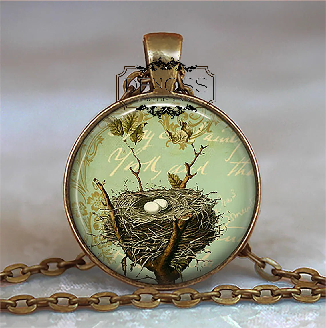 Bronze Bird's Nest necklace,nature lover gift,nesting bird jewelry