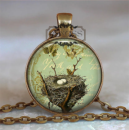 Bronze Bird's Nest necklace,nature lover gift,nesting bird jewelry