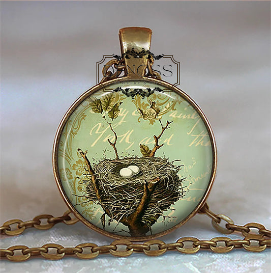 Bronze Bird's Nest necklace,nature lover gift,nesting bird jewelry