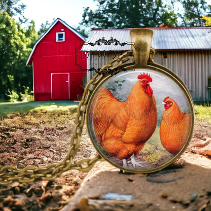 Buff Orpington Chicken Necklace,Vintage Poultry Art Pendant