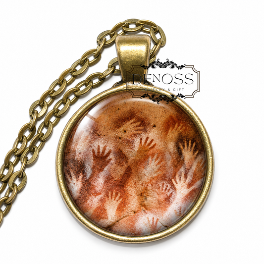 CAVE ART Necklace,Cueva de las Manos,Cave of Hands,Argentina,Rock Art,Archaic Period,Glass Pendant