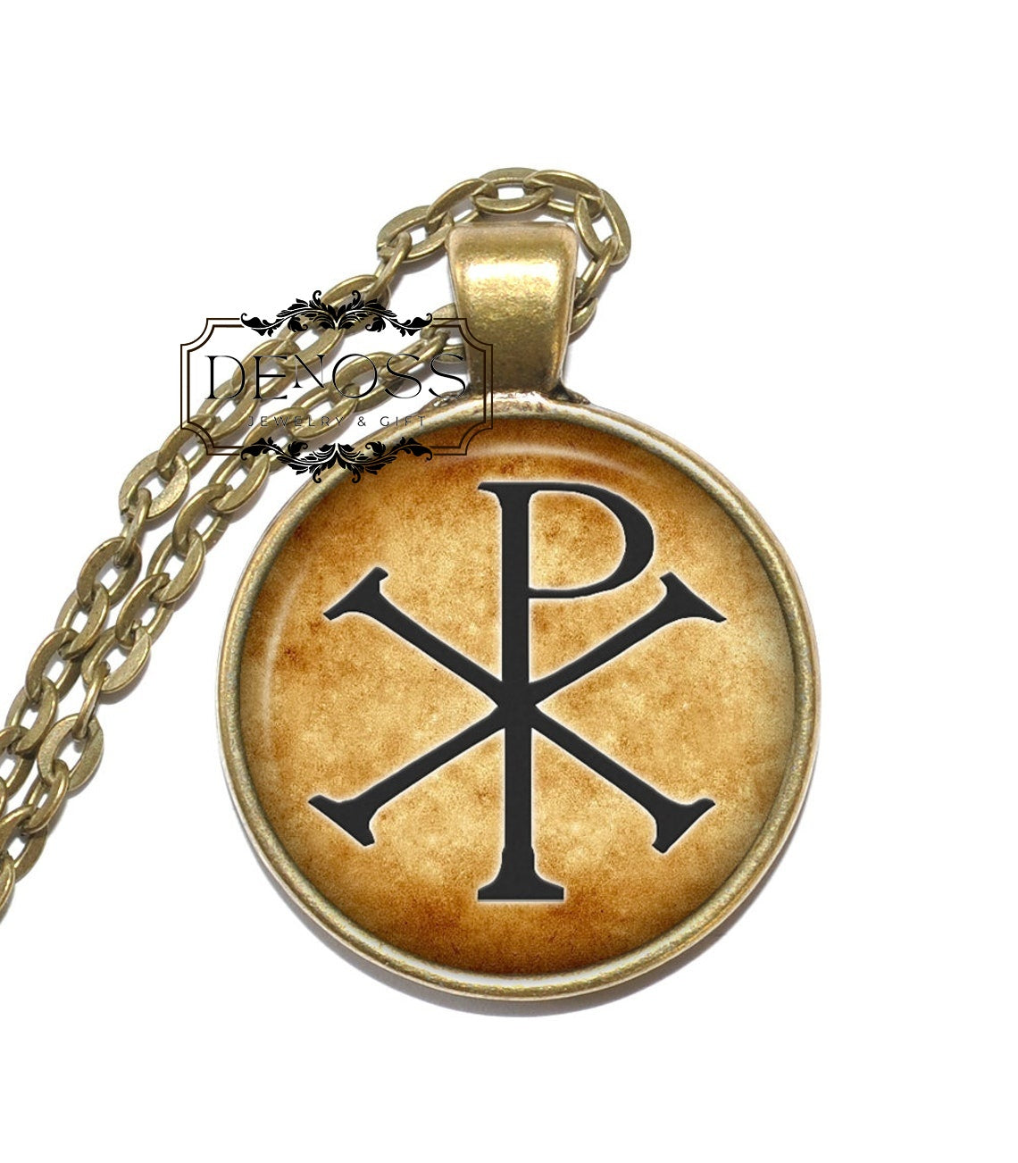 CHI RHO SYMBOL Necklace,Symbol, Jesus Christ,Christianity,Art Pendant Necklace,Glass Pendant