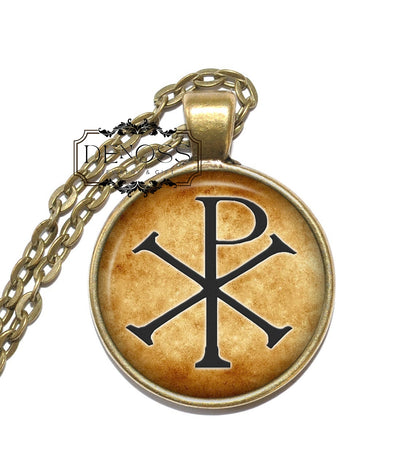 CHI RHO SYMBOL Necklace,Symbol, Jesus Christ,Christianity,Art Pendant Necklace,Glass Pendant