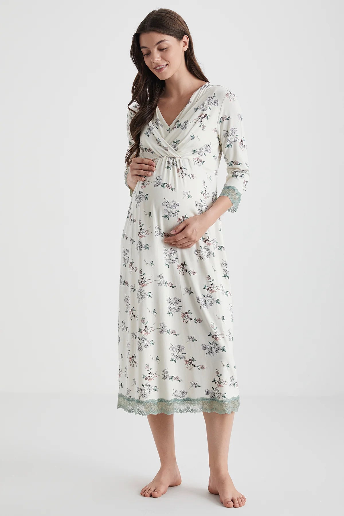 Flowers Soft textured maternity dress - Denoss