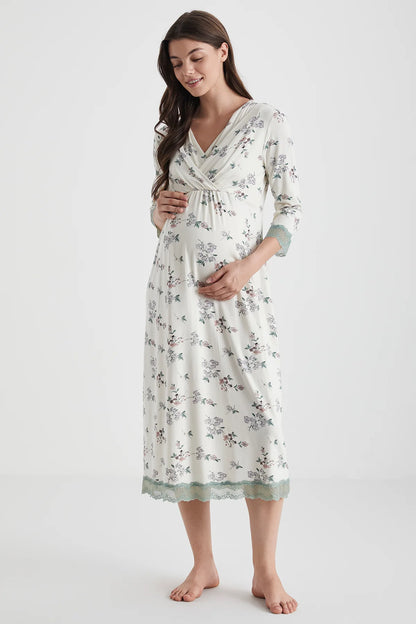 Flowers Soft textured maternity dress - Denoss