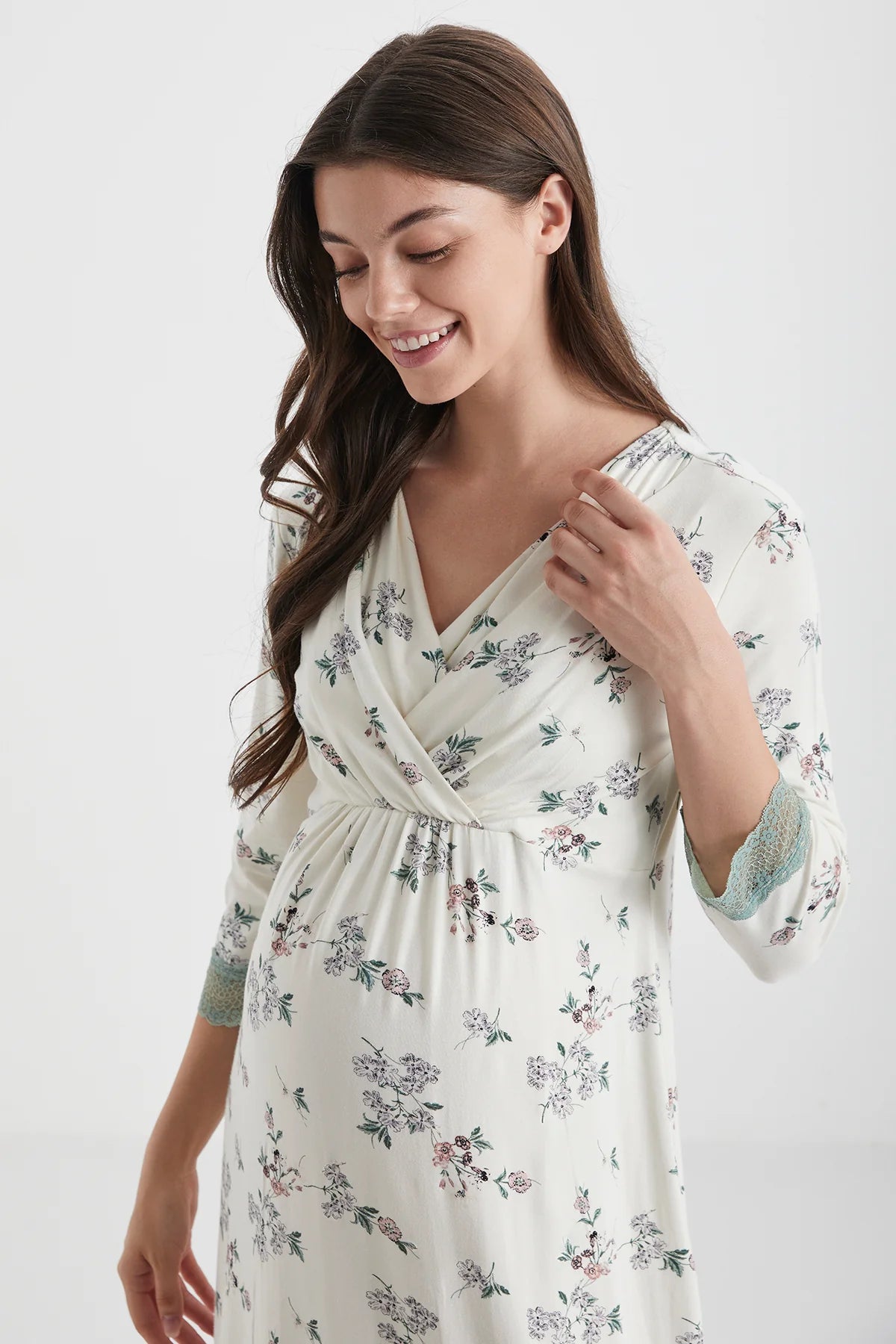 Flowers Soft textured maternity dress - Denoss