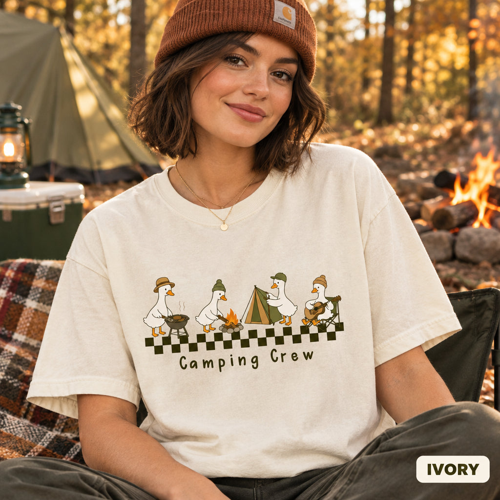 Camping Crew Goose Shirt, Cute Goose Camping Tee, Funny Outdoor Adventure T-shirt, Cabin Trip Graphic Top, Camper Gift, Nature Lover tshirt