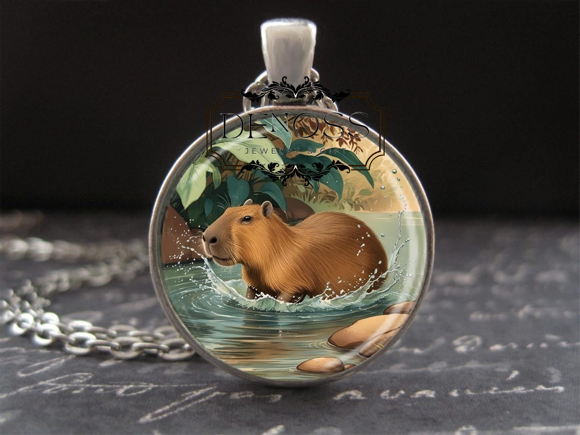 Capybara Necklace,Cappy Gift Ideas,Vintage Naturalist Art Pendant Jewelry,Charm