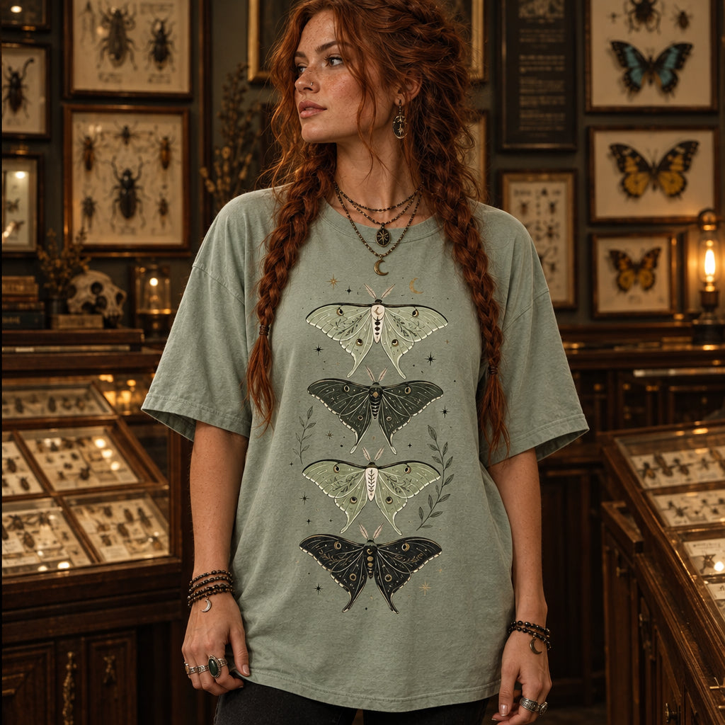 Celestial Luna Moth Shirt ,Whimisgoth Clothing ,Gothic Clothes, Luna Moth Shirt ,Whimsigoth Mystical Moth Shirt ,Bug Shirt ,Entomology Gifts