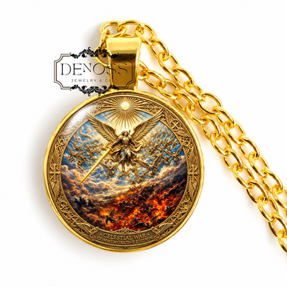 Celestial War Commemorative  Necklace, Archangel Michael Medal,Religious Art Gift,Spiritual Collectible,Angelic Warrior  Necklace