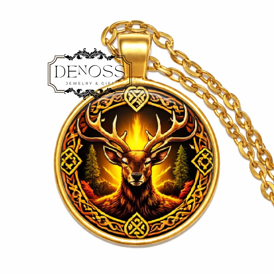 Celtic Stag Pendant Necklace, Forest Spirit Animal Jewelry, Nature Lover Gift