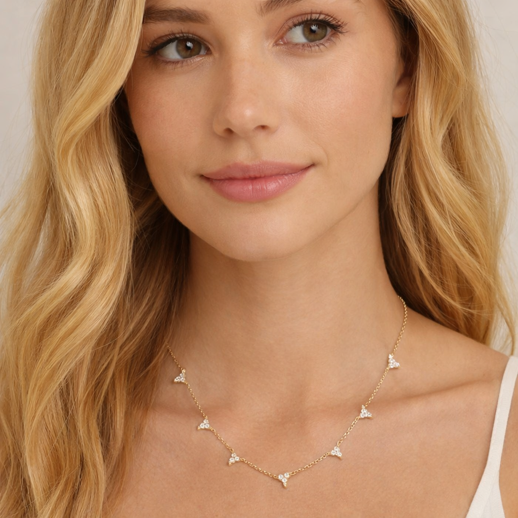 Dainty & Minimalist 3 CZ Flower Shaped Necklace