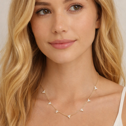 Dainty & Minimalist 3 CZ Flower Shaped Necklace